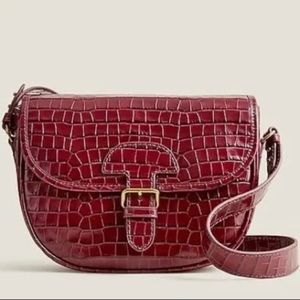 J. Crew Classic large saddle bag in croc-embossed leather